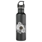 Monogram zwart-wit Floral Gold Statement Waterfles (Voorkant)