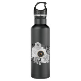 Monogram zwart-wit Floral Gold Statement Waterfles