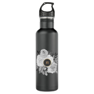 Monogram zwart-wit Floral Gold Statement Waterfles