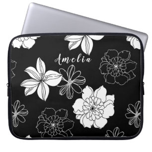 Monogram zwart-wit Floral Laptop Sleeve