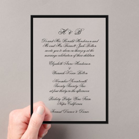 Monogram Zwart & Wit Formeel Lijst Bruiloft Acryl Uitnodigingen (Insitu (Draagbaar))