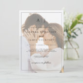 Monogram Zwart-wit Foto Overlay Bruiloft Kaart (Staand voorkant)