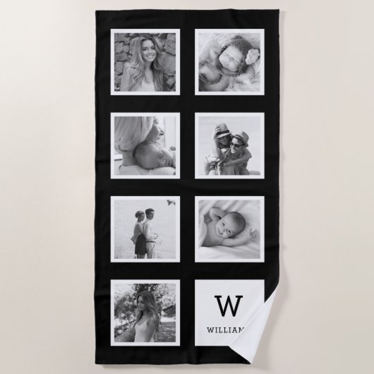 Monogram zwart-wit fotocollage strandlaken (Voorkant)