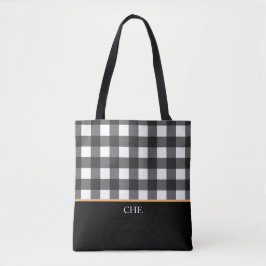 Monogram Zwart Wit Gecontroleerd Plak Tote Bag