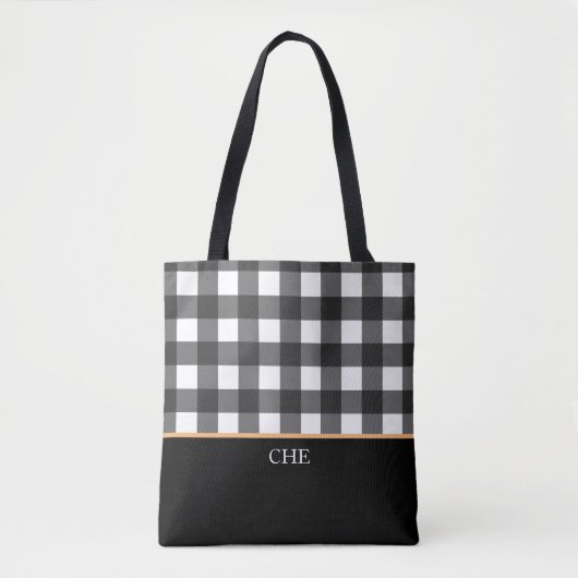 Monogram Zwart Wit Gecontroleerd Plak Tote Bag (Voorkant)