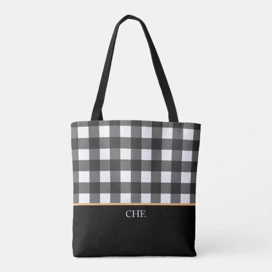 Monogram Zwart Wit Gecontroleerd Plak Tote Bag (Achterkant)