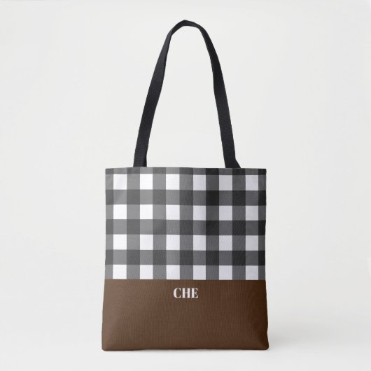Monogram zwart-wit gecontroleerd tote bag (Voorkant)