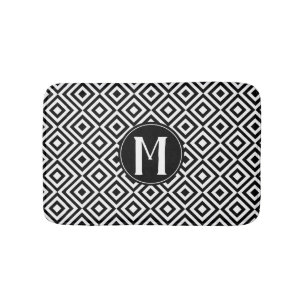 Monogram zwart-wit geometrisch diamantpatroon badmat