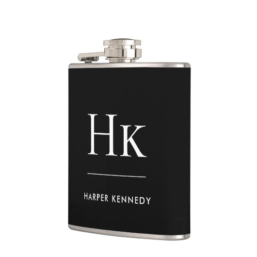 Monogram Zwart Wit Gepersonaliseerd Heupfles (Links)