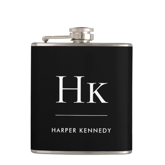 Monogram Zwart Wit Gepersonaliseerd Heupfles (Voorkant)