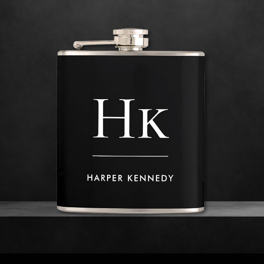 Monogram Zwart Wit Gepersonaliseerd Heupfles