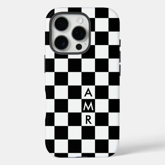 Monogram zwart wit geruit patroon Case-Mate iPhone case (Achterkant)