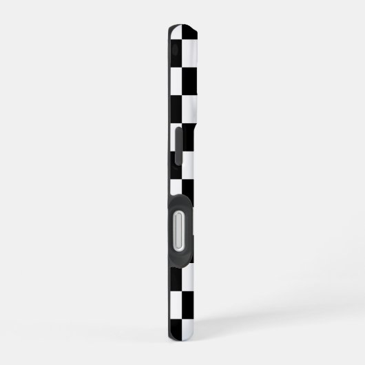 Monogram zwart wit geruit patroon iPhone 16 hoesje (Rechterkant)