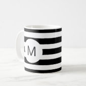 Monogram zwart-wit gestreept (aangepaste kleur) koffiemok (Voorkant links)
