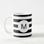 Monogram zwart-wit gestreept (aangepaste kleur) koffiemok (Links)