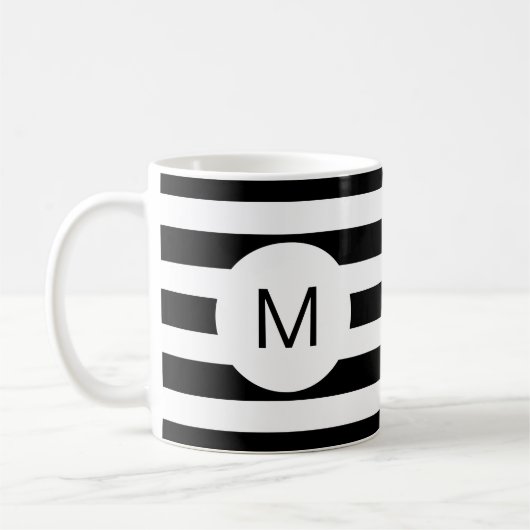Monogram zwart-wit gestreept (aangepaste kleur) koffiemok (Links)