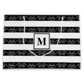 Monogram Zwart wit gestreept design Groot Cadeauzakje (Voorkant)