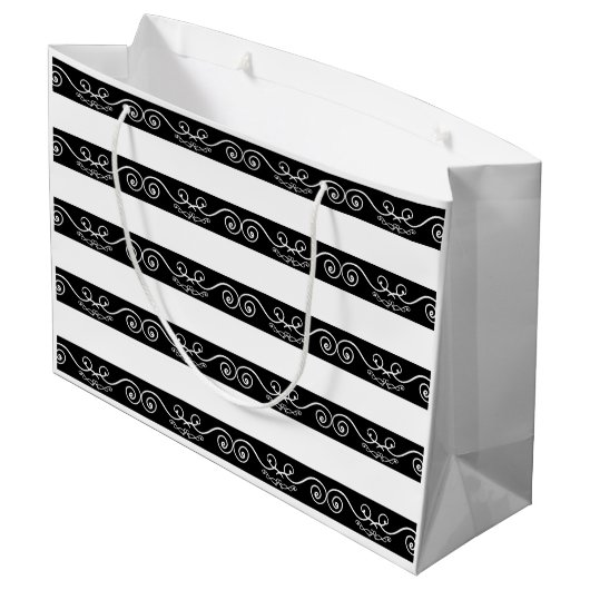 Monogram Zwart wit gestreept design Groot Cadeauzakje (Achterkant Gekanteld)