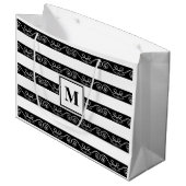 Monogram Zwart wit gestreept design Groot Cadeauzakje (Voorkant Gekanteld)