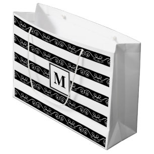 Monogram Zwart wit gestreept design Groot Cadeauzakje
