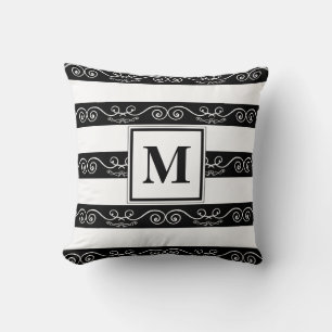 Monogram Zwart wit gestreept design Kussen