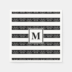Monogram Zwart wit gestreept design Servet