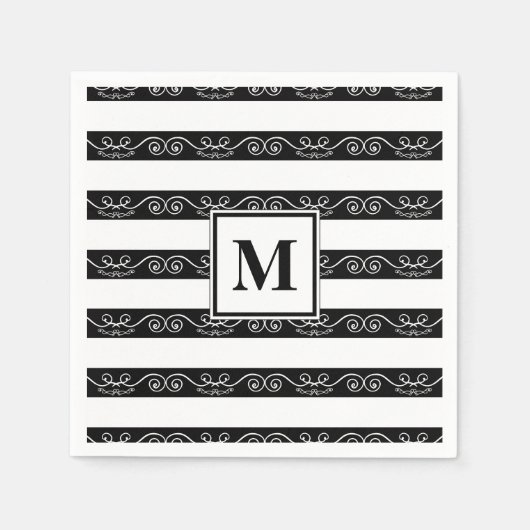 Monogram Zwart wit gestreept design Servet (Voorkant)