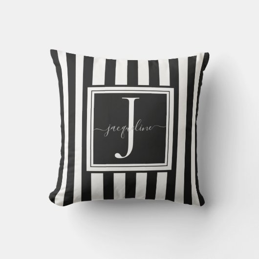Monogram zwart-wit gestreept kussen (Voorkant)