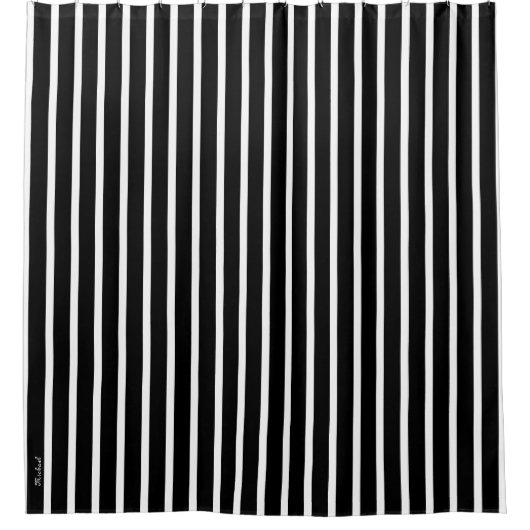 Monogram Zwart-Wit Gestreept Stijlvol Patroon Douchegordijn (Voorkant)