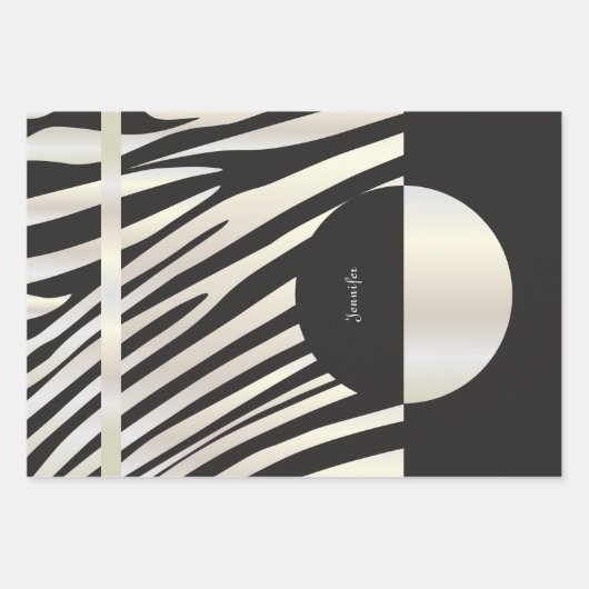 Monogram zwart-wit gestreept zebrapatroon inpakpapier vel (Voorkant 3)