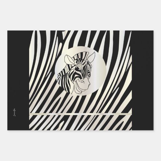 Monogram zwart-wit gestreept zebrapatroon inpakpapier vel (Voorkant 2)