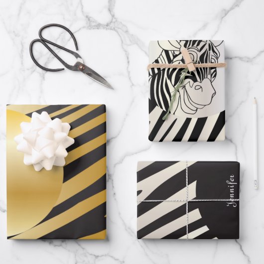 Monogram zwart-wit gestreept zebrapatroon inpakpapier vel (Voorkant)