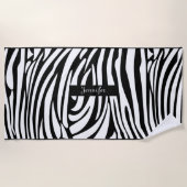 Monogram zwart-wit gestreept zebrapatroon strandlaken (Voorkant)