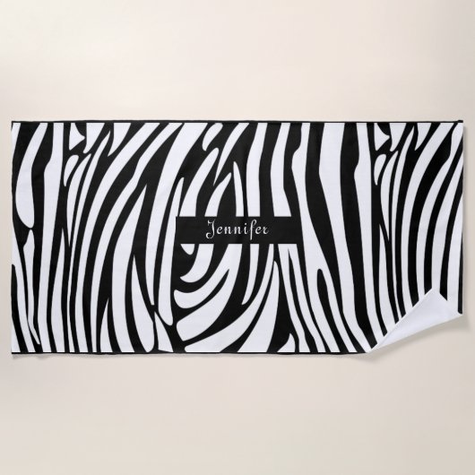 Monogram zwart-wit gestreept zebrapatroon strandlaken (Voorkant)