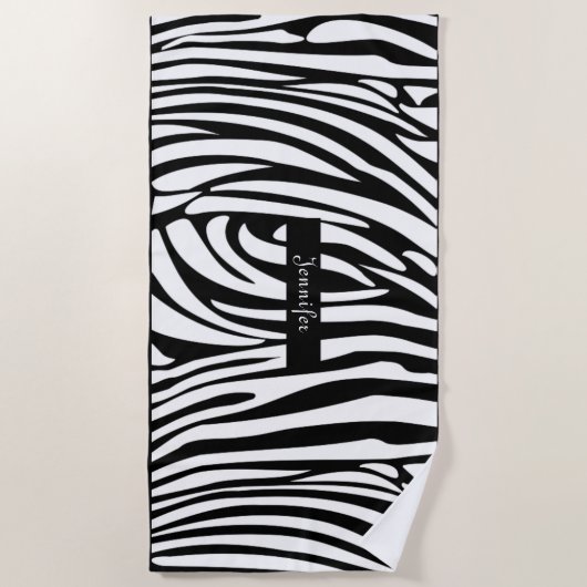 Monogram zwart-wit gestreept zebrapatroon strandlaken (Voorkant)