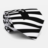 Monogram zwart-wit gestreept zebrapatroon stropdas (Opgerold)