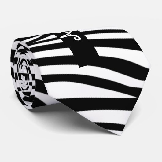 Monogram zwart-wit gestreept zebrapatroon stropdas (Opgerold)