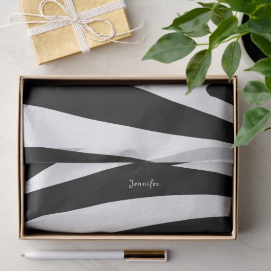 Monogram zwart-wit gestreept zebrapatroon tissuepapier (Geschenk)