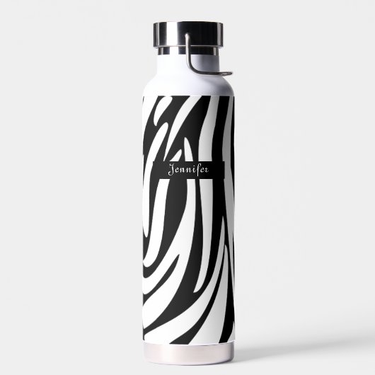 Monogram zwart-wit gestreept zebrapatroon waterfles (Links)