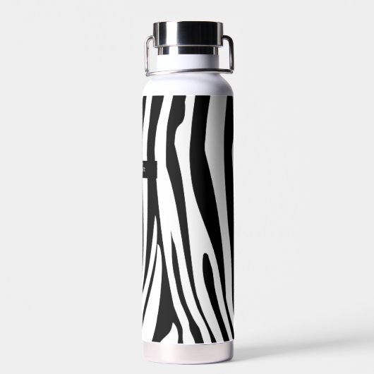 Monogram zwart-wit gestreept zebrapatroon waterfles (Achterkant)