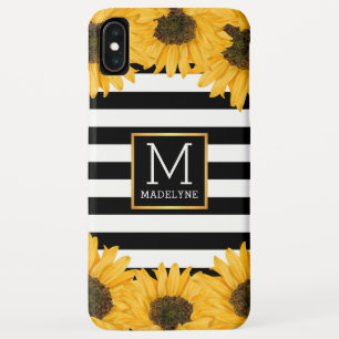 Monogram Zwart Wit Gestreept Zonnebloem Goud Case-Mate iPhone Case