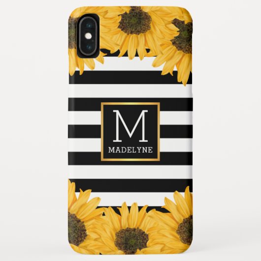 Monogram Zwart Wit Gestreept Zonnebloem Goud Case-Mate iPhone Case (Achterkant)