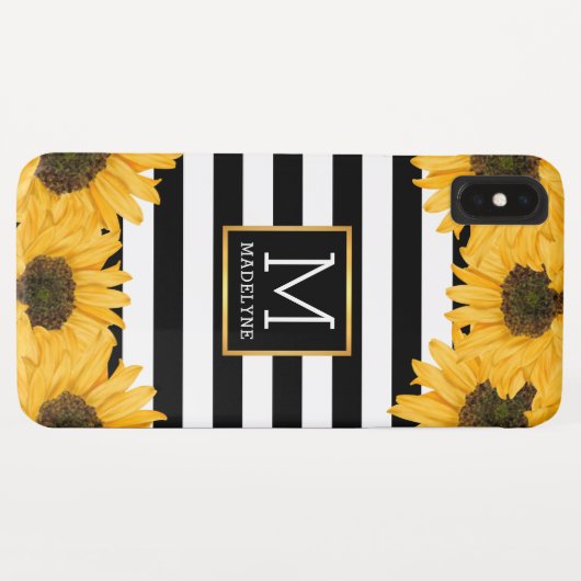 Monogram Zwart Wit Gestreept Zonnebloem Goud Case-Mate iPhone Case (Achterkant (horizontaal))
