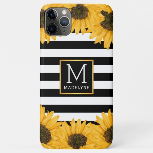 Monogram Zwart Wit Gestreept Zonnebloem Goud Case-Mate iPhone Case (Achterkant)