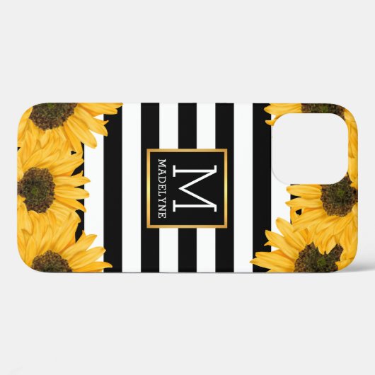 Monogram Zwart Wit Gestreept Zonnebloem Goud Case-Mate iPhone Case (Achterkant (horizontaal))