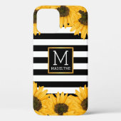 Monogram Zwart Wit Gestreept Zonnebloem Goud Case-Mate iPhone Case (Achterkant)
