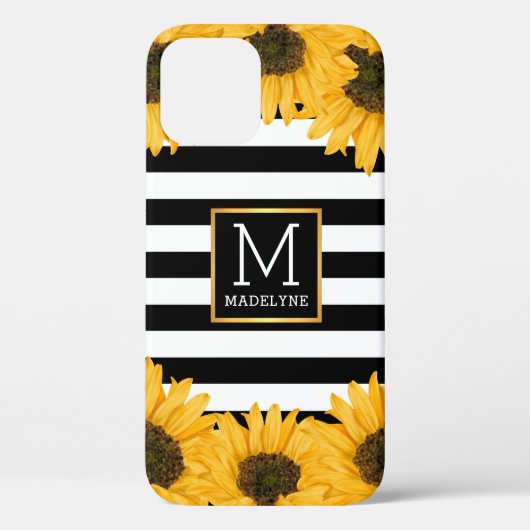 Monogram Zwart Wit Gestreept Zonnebloem Goud Case-Mate iPhone Case (Achterkant)