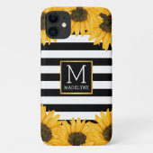 Monogram Zwart Wit Gestreept Zonnebloem Goud Case-Mate iPhone Case (Achterkant)