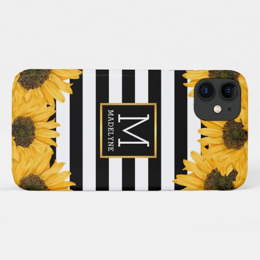 Monogram Zwart Wit Gestreept Zonnebloem Goud Case-Mate iPhone Case (Achterkant (horizontaal))