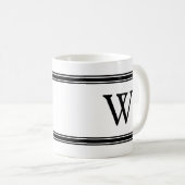 Monogram zwart-wit gestreepte gepersonaliseerde mo koffiemok (Voorkant rechts)